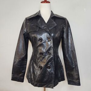Vintage 90s BEBE Black Leather Double Breasted Jacket Size Small